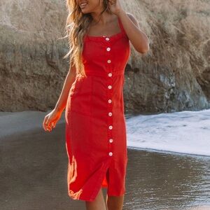 Lovestitch Pink Sleeveless Buttoned Midi Dress